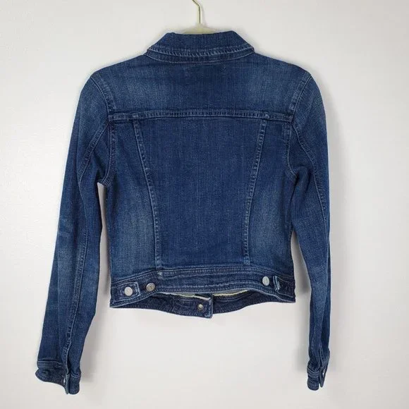 Pilcro Anthropologie Denim Jacket Womens Medium Blue Distressed Letterpress - Picture 6 of 11